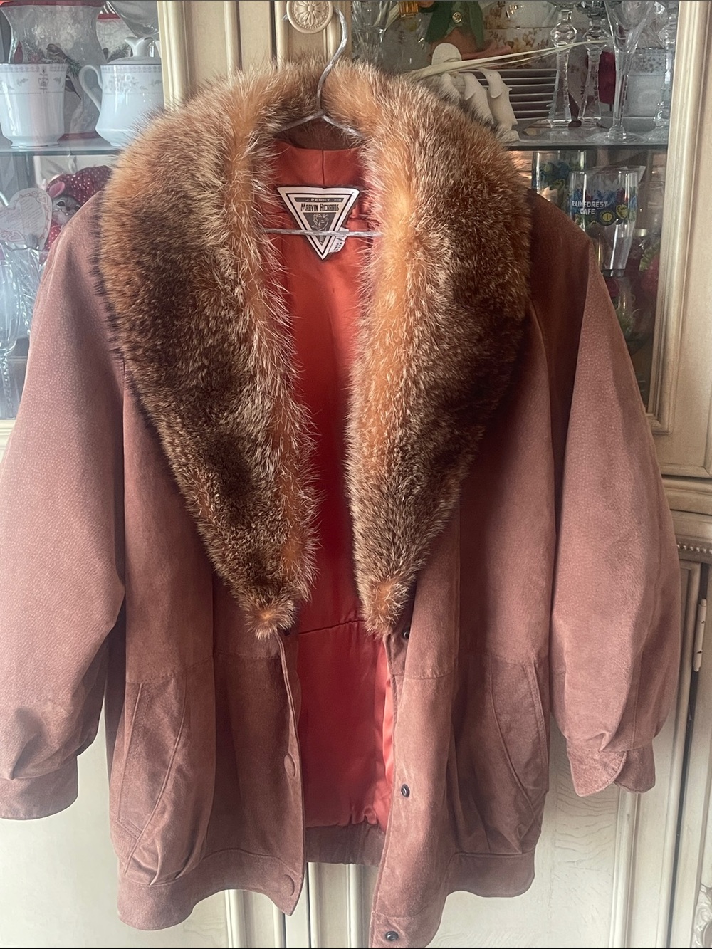 Vintage Marvin Richards Brown Suede Coat with Fur Collar